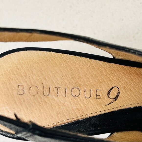 Boutique 9 Lace Up Heels Wood Block Wedge Black Leather Boho Peep Toe Sz 6.5  M - Picture 10 of 14